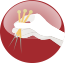 Original VHC circular illustration of a paw receiving acupuncture