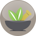 Original VHC circular illustration of a mortar and herbs