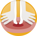 Original VHC circular illustration of hands massaging a dog